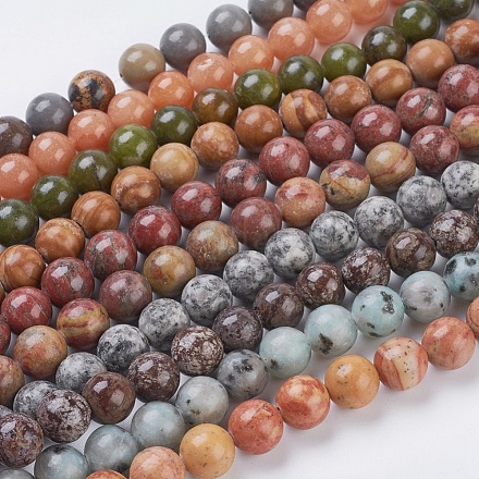 Brins de pierres précieuses naturelles mélangées et de perles de jade teints G-G151-10mm-M2-1