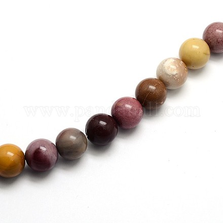 Chapelets de perles en mokaite naturel rondes X-G-O047-12-8mm-1