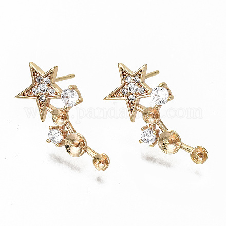 Brass Micro Pave Clear Cubic Zirconia Earring Findings KK-S356-127G-NF-1