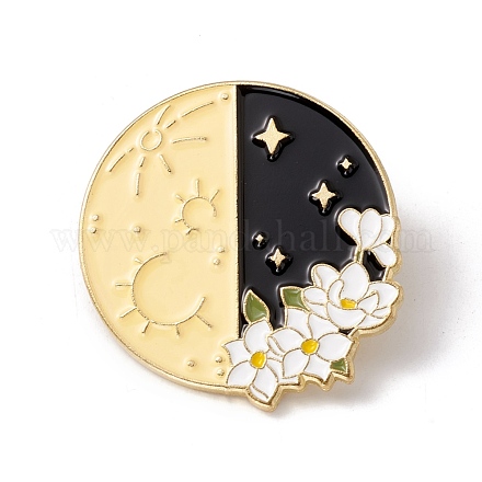 Lune avec broche en émail fleur JEWB-H008-43G-1