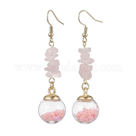 Puces de quartz rose naturel dangle boucles d'oreilles EJEW-JE05634-02-1