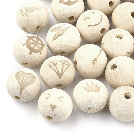 Perles européennes en bois naturel WOOD-T012-26-1
