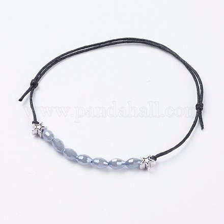 Adjustable Electroplate Glass Cord Beaded Bracelets BJEW-JB03486-02-1