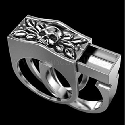 2Pcs 2 Style Rectangle with Skull Couples Matching Finger Rings SKUL-PW0002-026A-AS-1