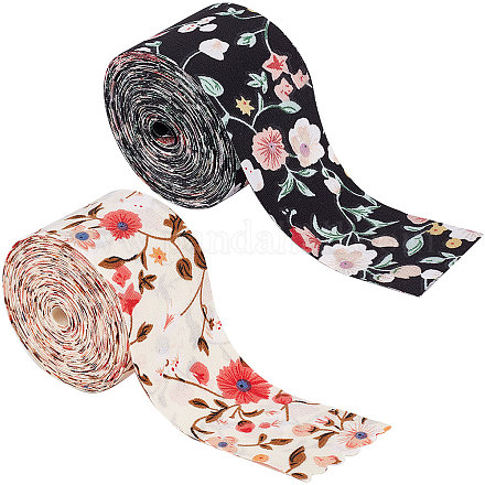 GORGECRAFT 10 Yards 2 Colors Double-Sided 1.5 Inch Width Floral Print Trim Grosgrain Ribbon Tape Burlap Wired Edge Flower Spring Summer Fabric Decorative Craft Ribbon for Gift Wrapping Home Decor OCOR-GF0002-61-1
