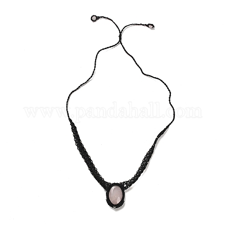 Collana con pendente ovale in quarzo rosa naturale NJEW-K258-01D-1