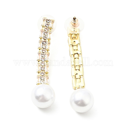 Clous d'oreilles pendants en cristal avec strass et perle d'imitation EJEW-C037-02A-LG-1