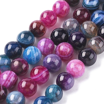 Chapelets de perles en agate à rayures naturelles/agates à bandes G-G582-10mm-53-1
