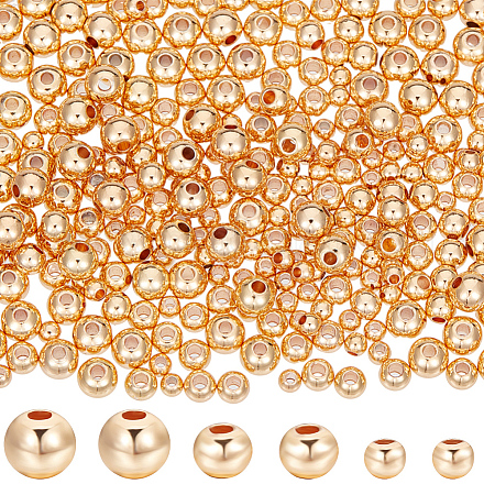 Beebeecraft 1 Box 300Pcs 3/4/5mm Round Beads 14K Gold Plated Smooth Crimp Loose Ball Spacer Beads for Jewellery Making Bracelets Necklace KK-BBC0011-14-1