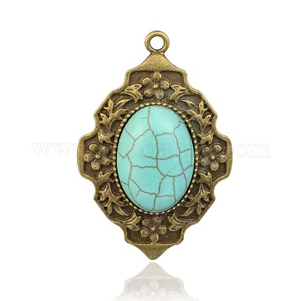 Antique Bronze Plated Oval Alloy Synthetic Turquoise Big Pendants PALLOY-J176A-03AB-NF-1