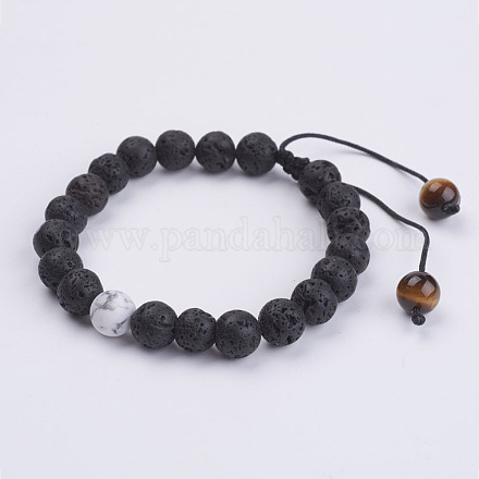 Bracelets de perles tressées en pierre de lave naturelle X-BJEW-JB02954-01-1