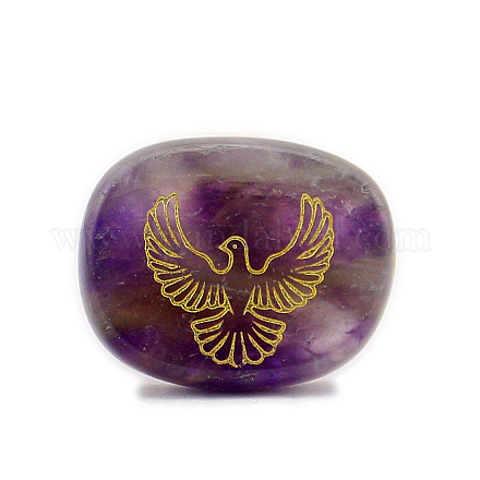Natural Amethyst Carved Ppigeon Pattern Oval Stone PW-WG79244-01-1