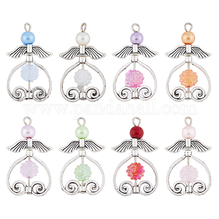 DICOSMETIC 48Pcs Pearl Bead Angel Pendants 8 Colors Frame Guardian Angel Charms Tibetan Style Christmas Angel Charms Angle with Heart Charms for Jewelry Making PALLOY-HY0001-02-1