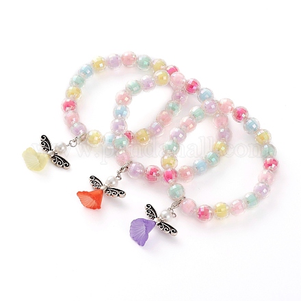 Bracelets extensibles en acrylique avec breloque ange gardien pour enfants BJEW-JB05866-1