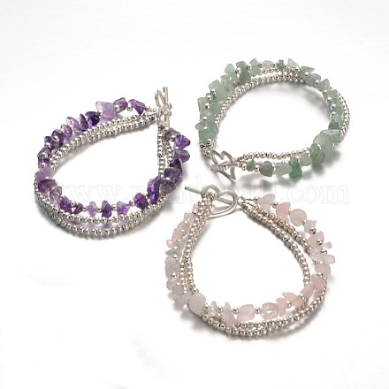 Valentine's Day Mixed Stone Chips Beaded Multi-strand Bracelets BJEW-JB01890-1
