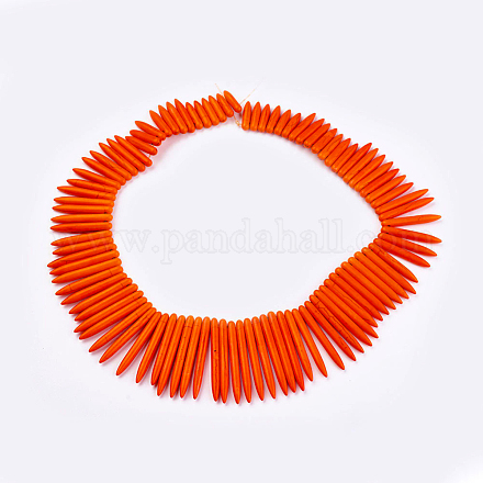 合成ターコイズ目盛り付きスパイクビーズ連売り  牙の形状  オレンジ  20~49x4.5~5mm  穴：1.2mm  約99個/連  16.9~17.7インチ（43~45cm） G-F604-10I-1