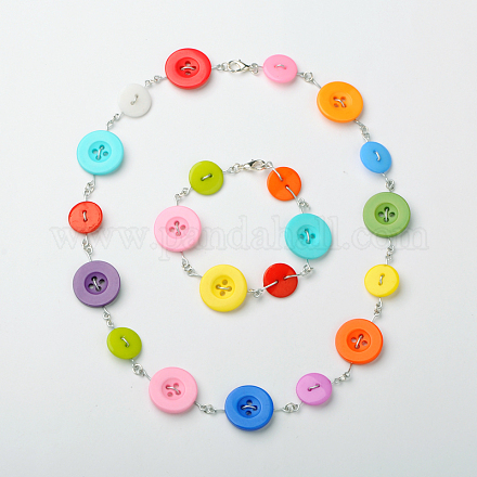 Résine colorée plats ronds ensembles bouton de bijoux: bracelets et colliers SJEW-JS00791-1