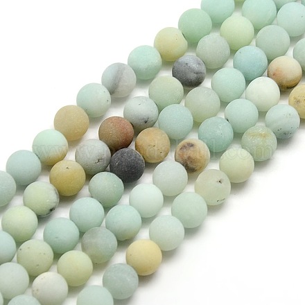 Natural Frosted Flower Amazonite Round Bead Strands G-M064-6mm-07-1