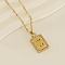 304 Stainless Steel Micro Pave Clear Cubic Zirconia Rectangle with Hollow Letter Pendant Necklaces, Real 18K Gold Plated, Letter Z, 17.72 inch(45cm)