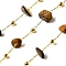 Handmade Natural Tiger Eye Chip Beaded Chains, Soldered, with Rack Plating Brass Findings, Long-Lasting Plated, Lead Free & Cadmium Free, with Spool, Real 18K Gold Plated, 5~14x2~7x3~7mm