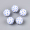 Handmade Polymer Clay Rhinestone and Resin Beads, Round with Flower, Royal Blue, 19~20mm, Hole: 1.8~2mm