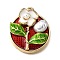 Alloy Enamel Pendants, with ABS Imitation Pearl, Flat Round with Flower, Rack Plating, Long-Lasting Plated, Lead Free & Cadmium Free & Nickel Free, Golden, Dark Red, 24x20.5x7.5mm, Hole: 1.8mm