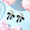 Bowknot Alloy Enamel Dangle Stud Earrings, with 304 Stainless Steel and Brass, Golden, Black, 35x26mm