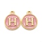 Golden Plated Alloy Enamel Charms, Cadmium Free & Lead Free, Enamelled Sequins, Flat Round with Letter, Pink, Letter.H, 14x12x2mm, Hole: 1.5mm