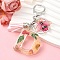 Resin & Acrylic & Faux Suede Tassel Keychain, with Alloy Clasp and Iron Rings, Letter D, 10cm