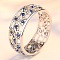 Flower Pattern Alloy Rhinestone Finger Rings, Platinum, US Size 9(18.9mm)