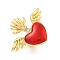 Rack Plating Brass Clear Cubic Zirconia Open Cuff Rings, Enamel Sacred Heart Ring for Women, Cadmium Free & Lead Free, Long-Lasting Plated, Real 18K Gold Plated, FireBrick, Adjustable, heart: 38x49mm