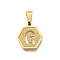 304 Stainless Steel Charms, Real 18K Gold Plated, Hexagon with Letter Charm, Letter G, 15x14x1.5mm, Hole: 3x5.5mm