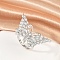 Butterfly Brass Micro Pave Colorful Cubic Zirconia Finger Rings for Women, Clear, Platinum, 20.5x37mm,US Size 6(16.5mm)