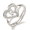 Heart with Letter Rack Plating Brass Micro Pave Clear Cubic Zirconia Adjustable Rings for Women, Lead Free & Cadmium Free, Platinum, Letter N, Inner Diameter: 16mm