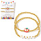 2Pcs 2 Styles Back-to-School Theme Brass Round Beads Stretch Bracelets, Polymer Clay Apple & Word Teach Charm Bracelets for Women Men, with Paper Card, Golden, Inner Diameter: 6-7/8 inch(17.5cm)