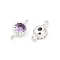 Brass Cubic Zirconia Flat Round Connector Charms, Rack Plating, Long-Lasting Plated, Silver Color Plated, Purple, 9x4.5~5x3mm, Hole: 1mm