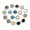 Natural Mixed Gemstone Faceted Oval Links, Rack Plating Brass Micro Pave Clear Cubic Zirconia Connector Charms, Golden, 20.5x17.5x4.5mm, Hole: 1.6mm
