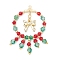 Christmas Themed Handmade Glass Beads Pendants, Christmas Wreath Charms, with Alloy Bowknot & 304 Stainless Steel Ring, Faceted, Light Green, 43.5x28.5x4.5mm, Hole: 1mm