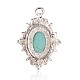 Oval Antique Silver Plated Alloy Synthetic Turquoise Pendants PALLOY-J502B-01AS-2