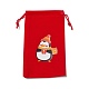 クリスマステーマの長方形ベルベットバッグ  ナイロンコード付き  巾着ポーチ  ギフト包装用  レッド  15.5~16.7x9.5~10.2cm TP-E005-01B-2