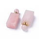 Colgantes de frascos de perfume de cuarzo rosa natural facetados que se pueden abrir G-P435-C-03G-1