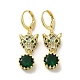 Leopard Head Real 18K Gold Plated Brass Micro Pave Cubic Zirconia Dangle Leverback Earrings EJEW-Q797-15G-1