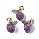Encantos de cierre de anillo de resorte de uva de amatista natural HJEW-P014-04G-1