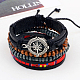 Adjustable Compass Alloy Braided Leather Cord Wooden Beaded Multi-strand Bracelets BJEW-P0001-18-4
