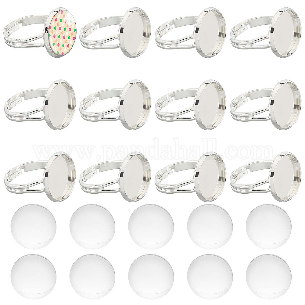 UNICRAFTALE 10 Bagues Cabochon Acier Inoxydable Dorées Réglables - Kit Fabrication Bijoux Avec Verre