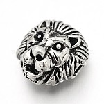 Tibetischen Stil Legierung Löwenkopf-Perlen, Antik Silber Farbe, 12x13x9.5 mm, Bohrung: 2 mm