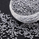 8/0 Electroplate Glass Seed Beads, Round Hole Rocailles, Platinum Plated, 3x2.3mm, Hole: 0.7mm, 14300pcs/440g