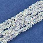 Glass Beads Strands, Faceted Round, AB Color Plated, White, 4mm, Hole: 1mm, about 100pcs/strand, 15 inch