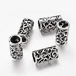 Antique Silver Alloy European Beads, Large Hole Hollow Column Beads, Lead Free and Cadmium Free, 11mm in diameter, 21.5mm thick, hole:8mm