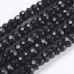 Hebras de cuentas de ónix negro natural, teñido, facetados, rerondana plana, 4~4.5x2~2.5mm, agujero: 1 mm, aproximamente 150 pcs / cadena, 15.1 pulgada ~ 15.3 pulgadas (38.5~39 cm)